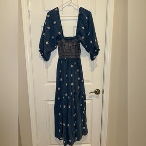 Free People BlueDress with White Floral Embroidery